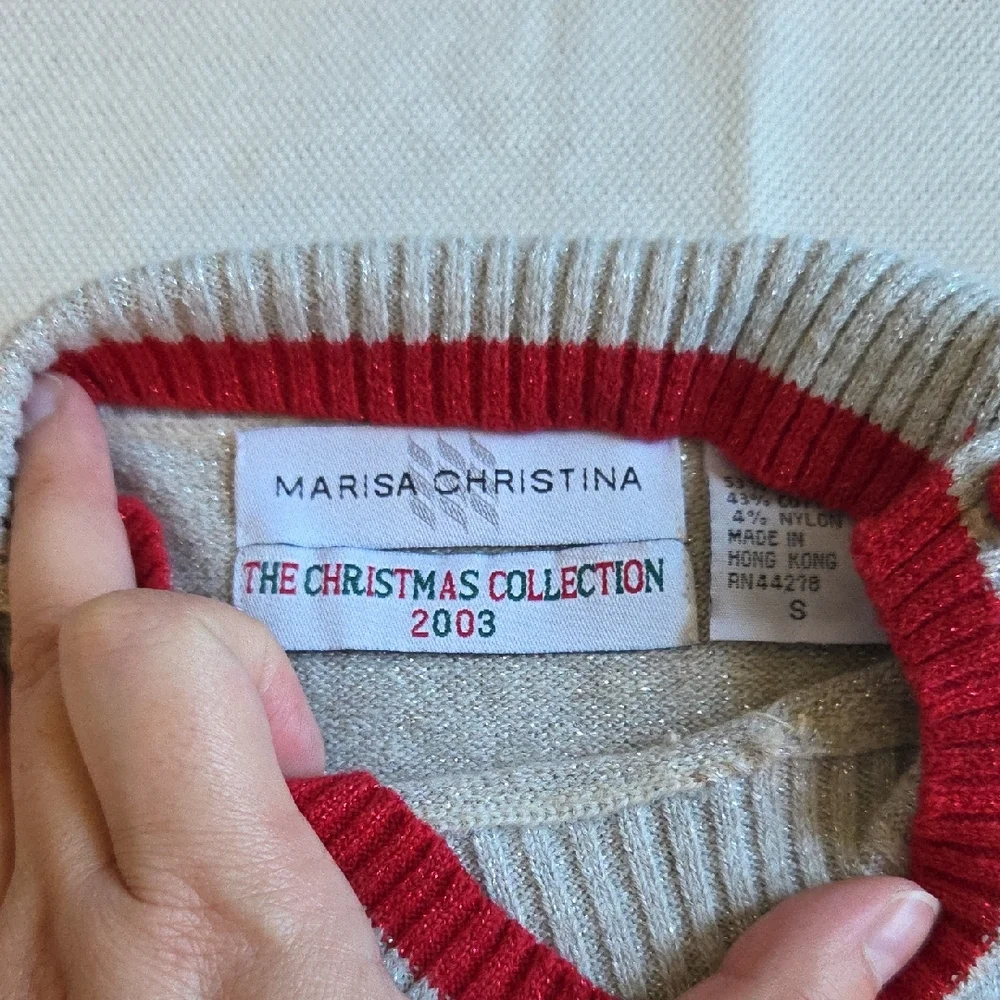 Marisa Christina Christmas Red and Gray Silver Metallic Knit Sweater sz S - Picture 3 of 8